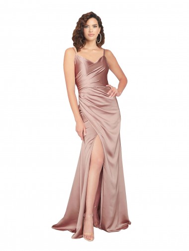 Floor Length Silky Satin Bridesmaid Dress with Front Skirt Slit Canada