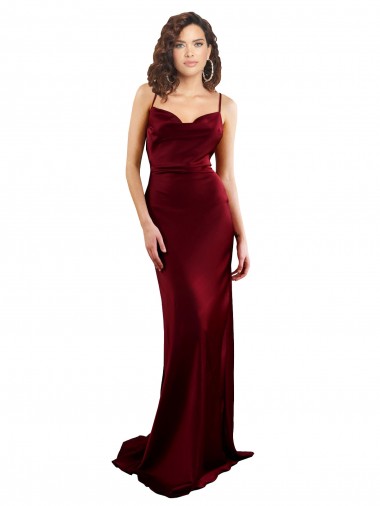 Cowl Neck Long Criss Cross Open Back Silky Satin Bridesmaid Dress Canada